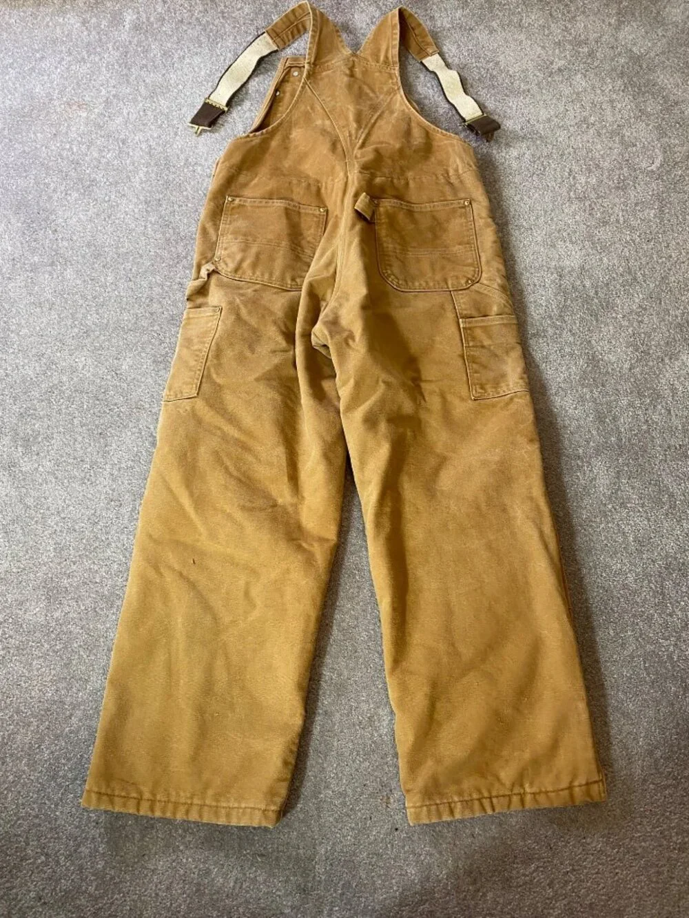 Carhartt Mens Brown Canvas Lined Overalls 36x30 Heavy-Duty Workwear Made In USA